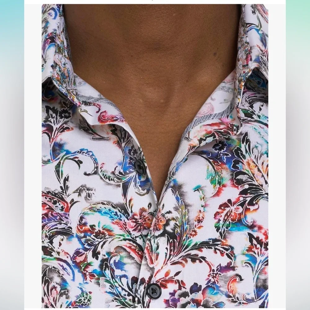 NWT Robert Graham Men's Monsoon Short Sleeve Woven Button Down Shirt - Picture 8 of 10